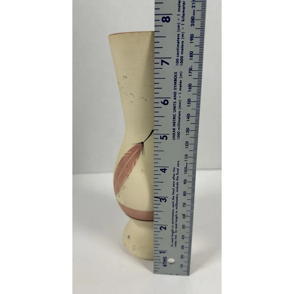 Pueblo Style Pottery Signed Bud Vase Feathers 7.5